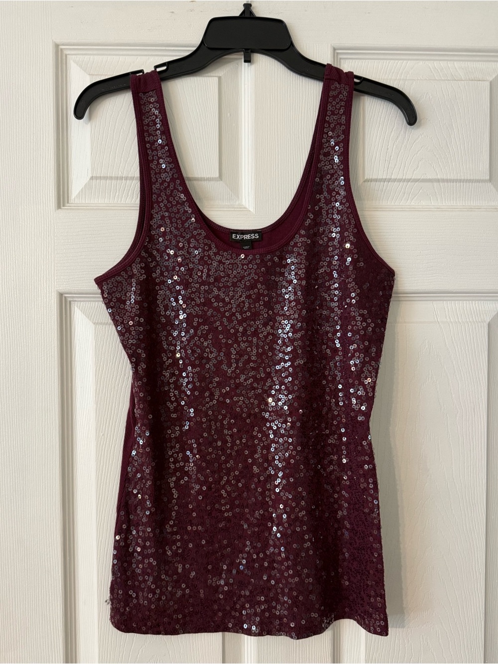 Express Sequin Tank Top in Burgundy
